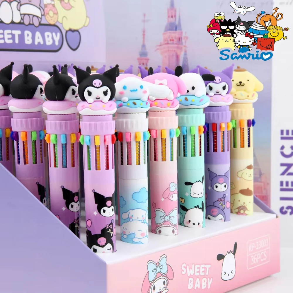 Ball Pen Anime Kawaii Sanrio Cinnamoroll My Melody 10 Color 0.7mm Ballpoint Pen Student Stationery School Office Supplies