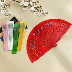 Colorful Folding Fan Spanish Hand Fan Wooden Folding Fans Wall Decor Handheld Chinese Fans Flower Print Pattern Home Craft Gift