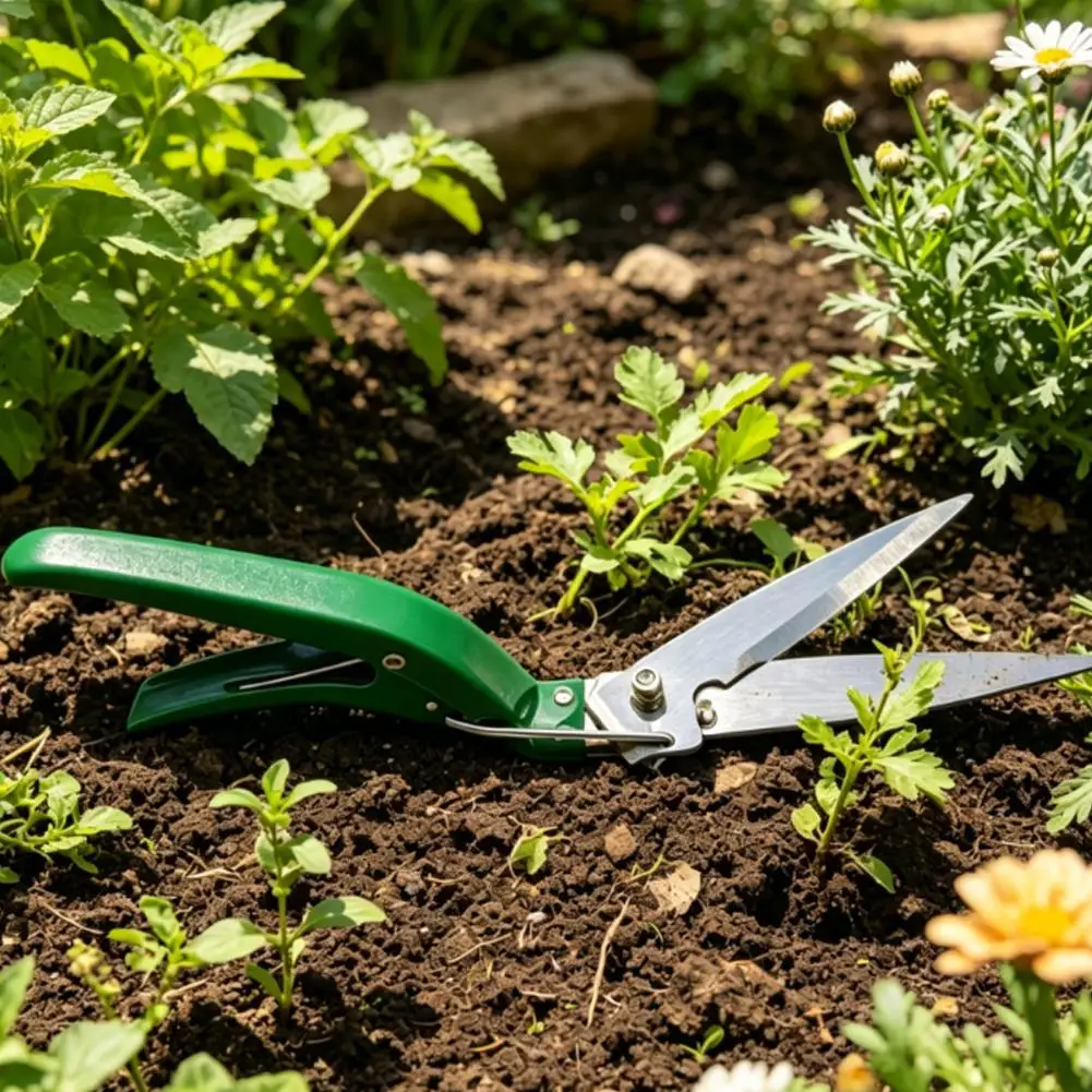1/2pcs Stainless Steel Straight Blade Grass Shears Labor Saving Spring Loaded Handheld Lawn Cutter for Backyard Gardening Work