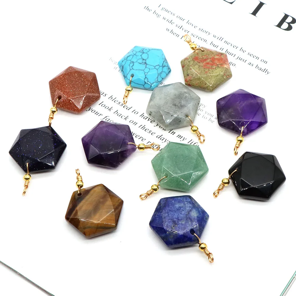 Pierre naturelle Reiki Hexagon Star Pendant, Healing Crystal, Alanding Yst Energy Gemstone, Jewelry DIY Charming Necklace Accessrespiration Gift