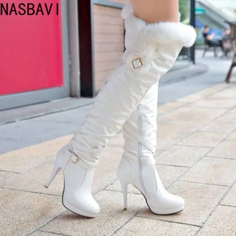 

NASBAVI PU Soft Leather Over Knee High Heels Boots Platform Warm Woman 's Winter Long Boots Zapatos Mujer Party Fetish Shoes