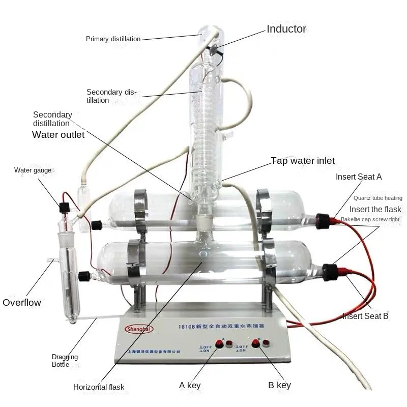 Glass Double Steam Water Distiller Small Double Pure Distillator Laboratory Distilled Maker