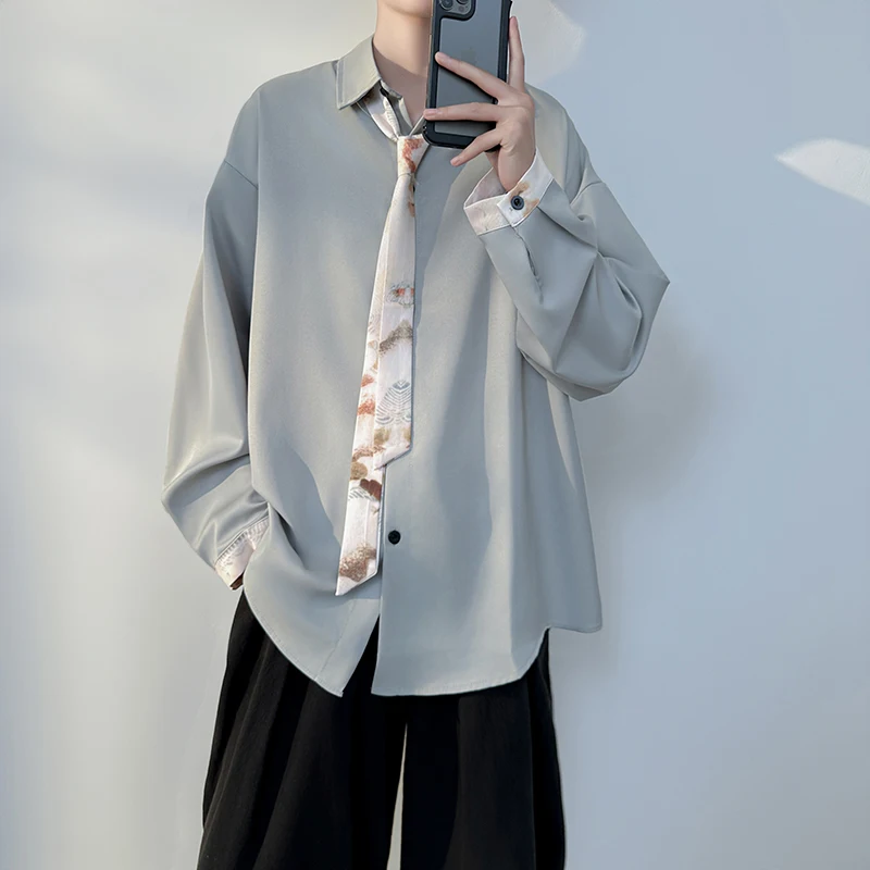 

Мужская рубашка с длинным рукавом в стиле ретро, корейский дизайн, свободный крой, защита от морщин, молодежная мода, полиэстер, осенняя коллекция