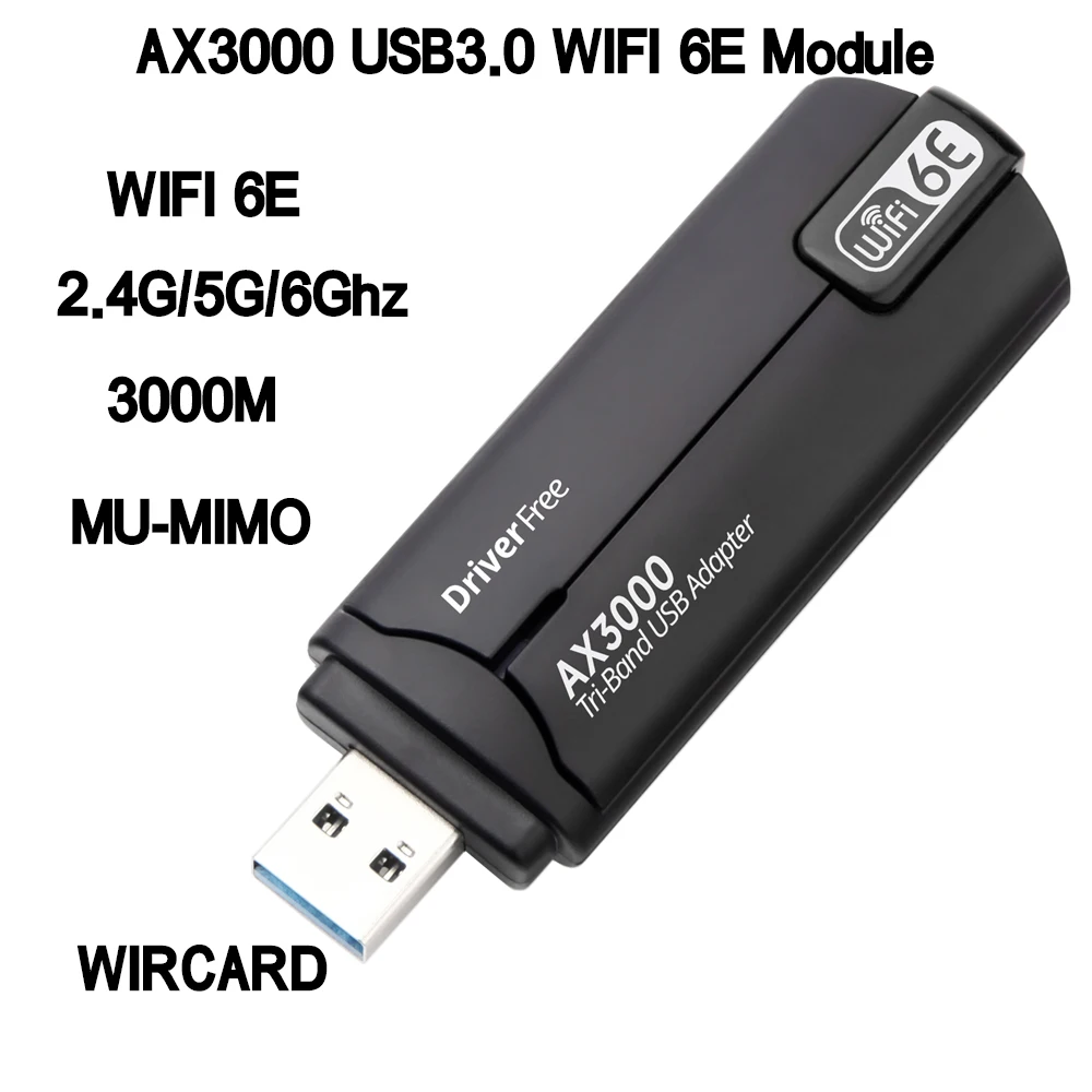 Adaptador WiFi 6E AX3000 USB 3,0, tarjeta de red inalámbrica de 3000Mbps, 3 bandas, 2,4G/5G/6GHz, WiFi6 Dongle Driver gratis Win10/11