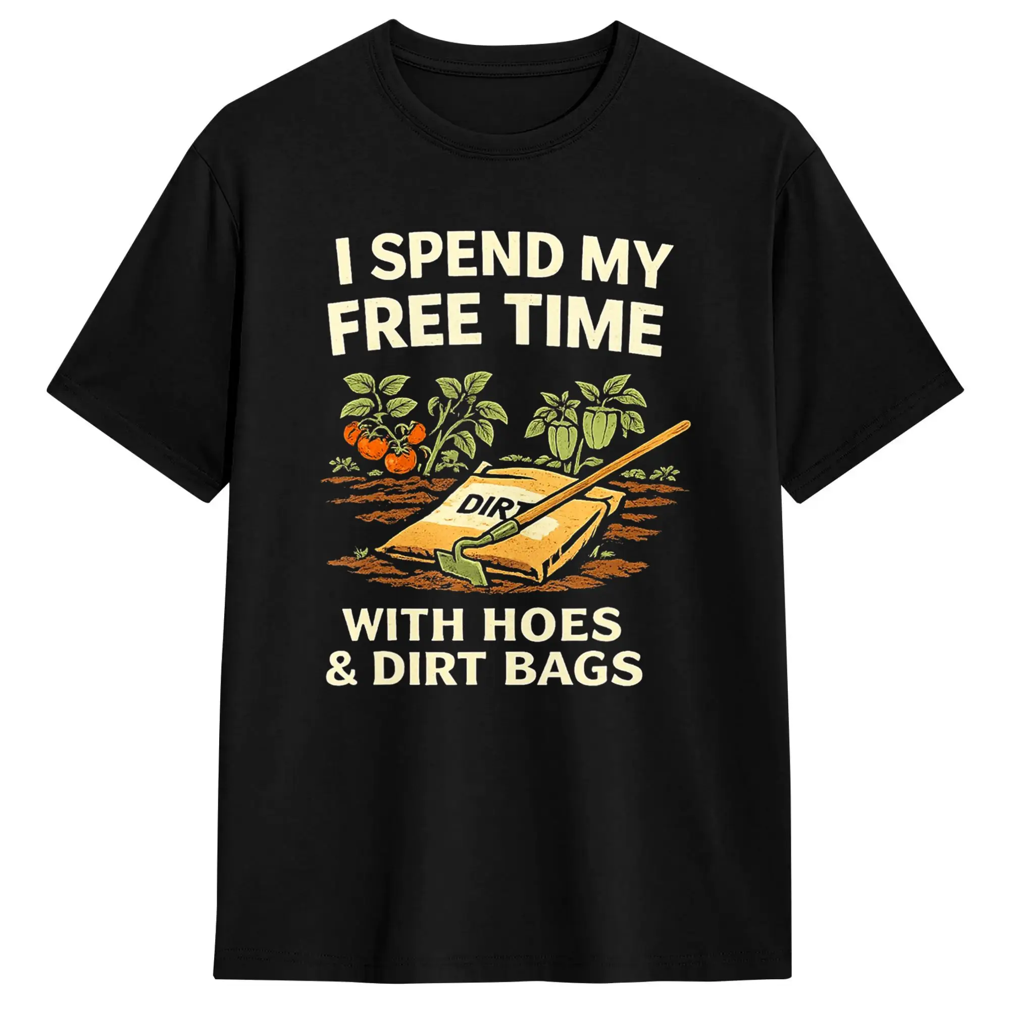 Men's I Spend My Free Time with Hoes and Dirt Bags T-Shirts  Pure Cotton Tees Summer Classic Short Sleeve T Shirt O Neck Tshirt