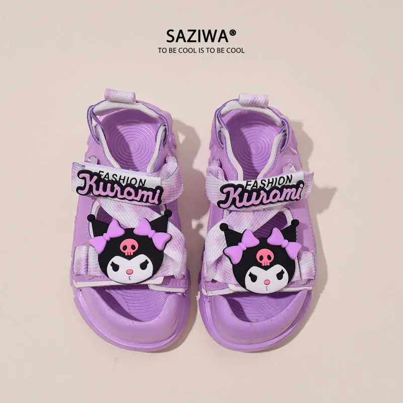 

2024 New Sanrio Kuromi Girls Shoes Kawaii Anime Doll Sandals Summer Sweet Cute Cartoon Baotou Beach Shoes Tide Gift for Kids