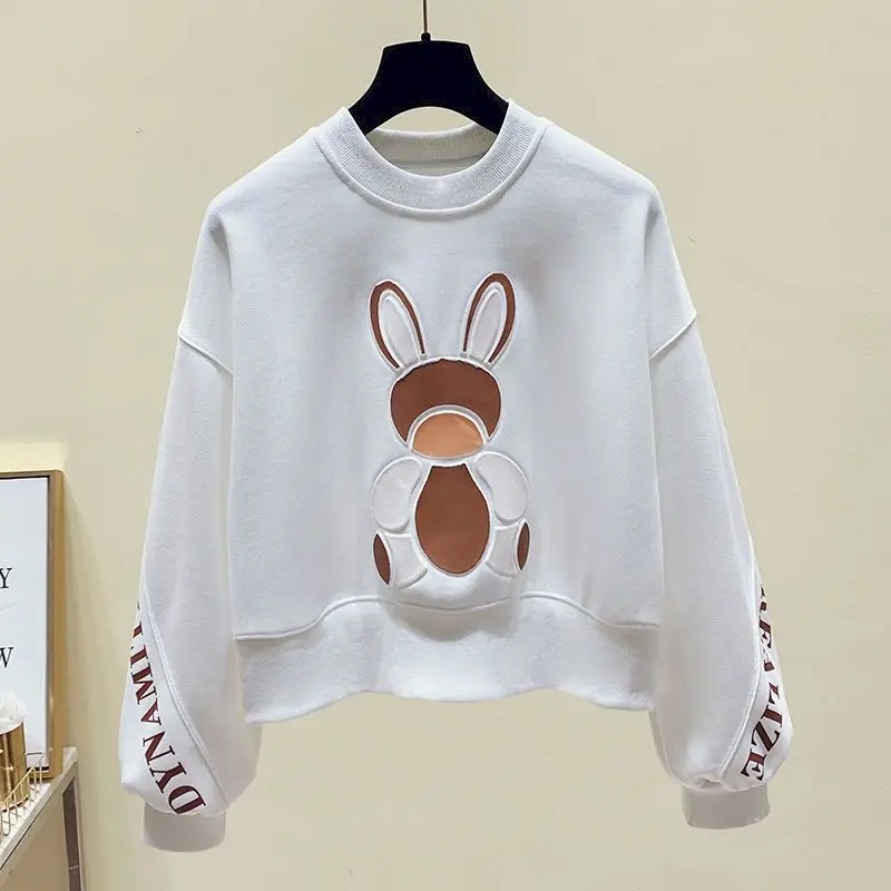 Casual Creative Printing Pullovers Women Cute Cartoon O-neck Long Sleeve Top Spring 2024 Trend Pullover Casual Loose Y2k Clothes