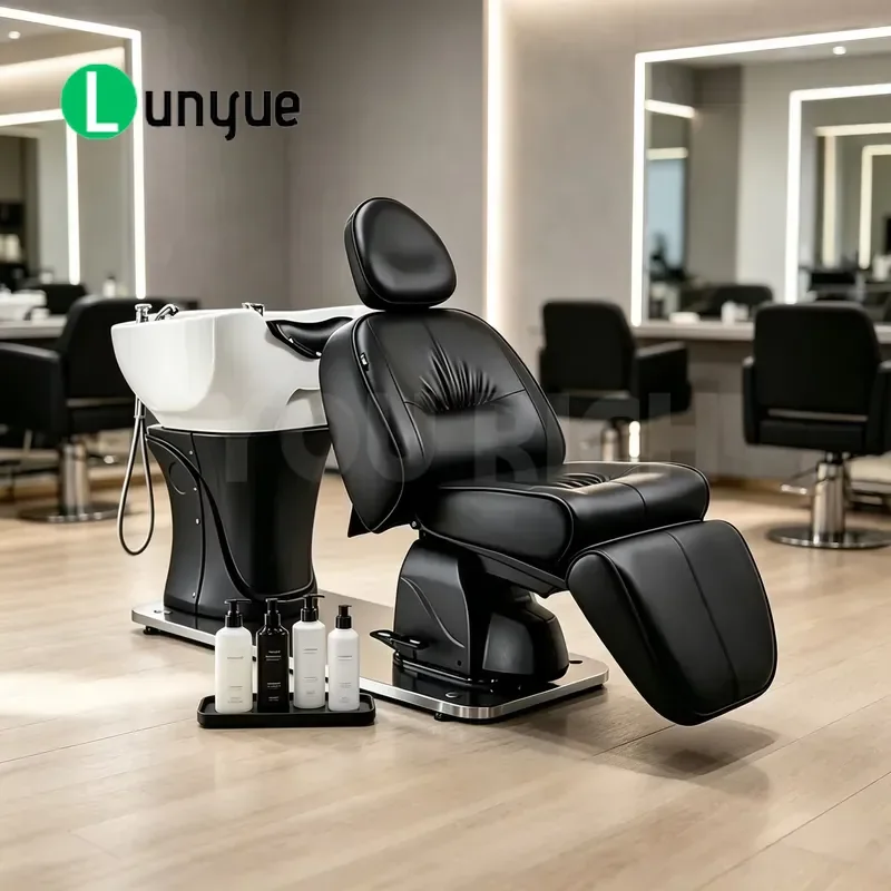 Professional Adjustable Shampoo Chair with Easy Clean Basin High Quality Leather for Barbershop Hair Washing Station