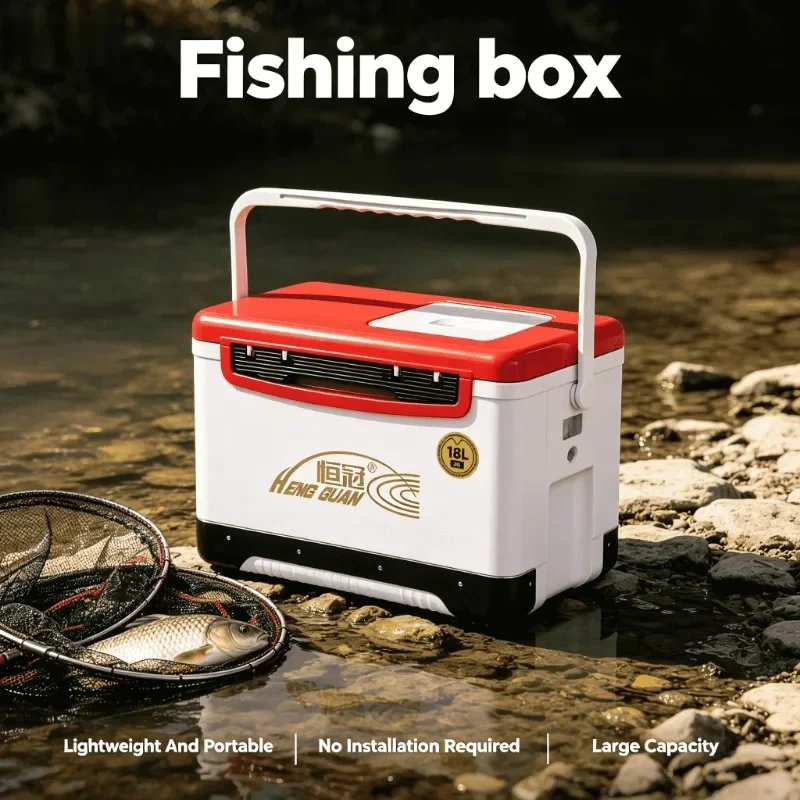 Caja de Pesca 18L, Nevera Portátil con Asiento, Almacenamiento Multifuncional, Caja Refrigeradora Aislada para Equipo de Pesca
