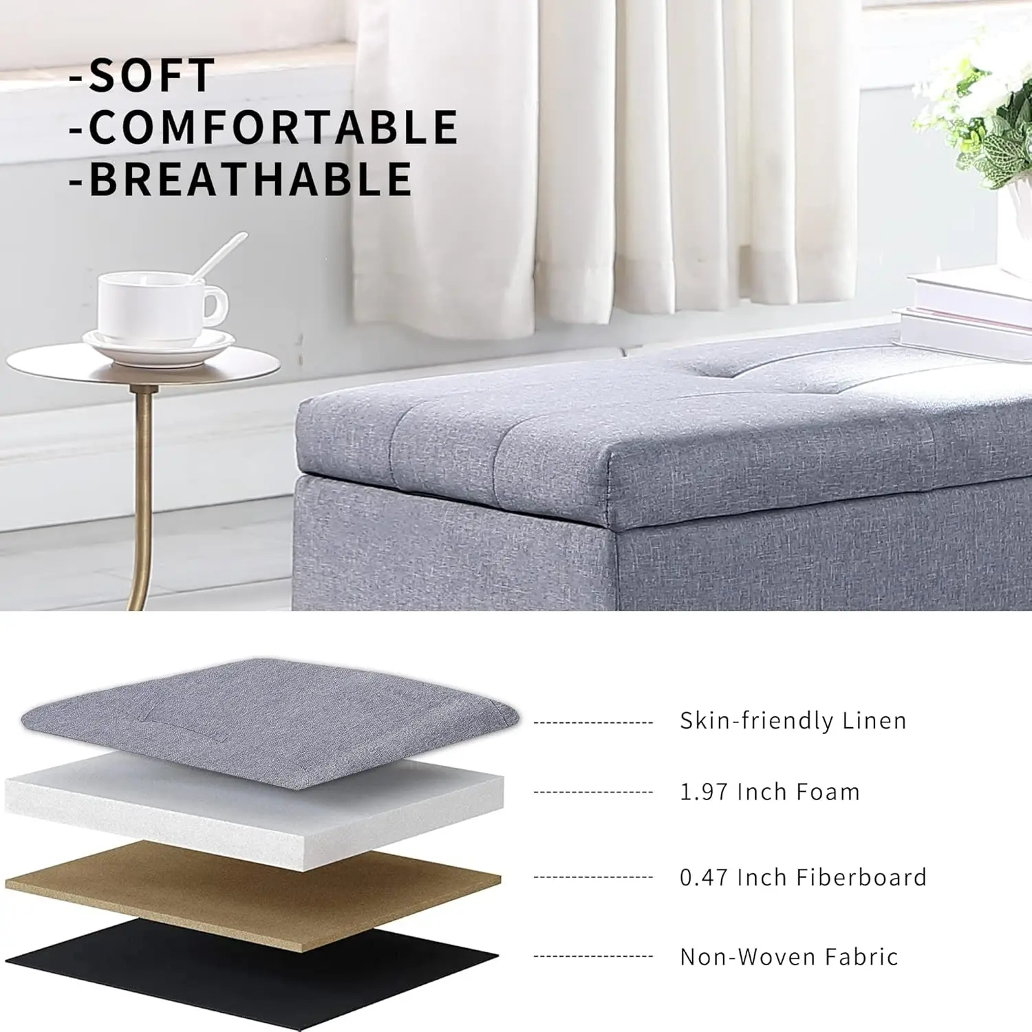 مجموعة عثمانية للتخزين المفصلي مكونة من 3، مقعد غرفة معيشة مقاس 38 بوصة مع مقعد سميك، قطعتان من مسند القدم المربع الصغير