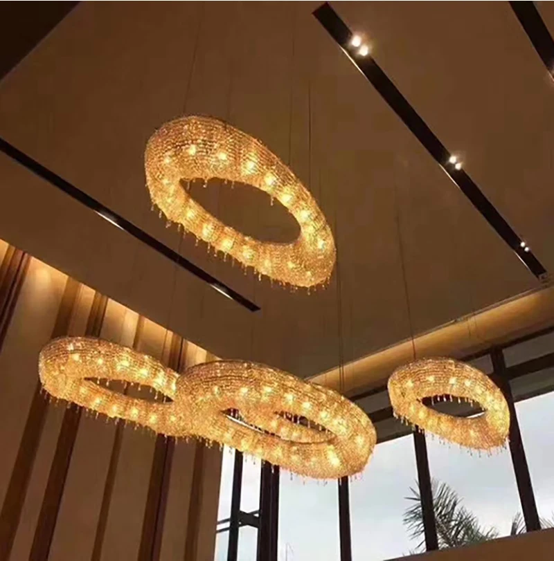 Moderne Kristall Kronleuchter Beleuchtung für Wohnzimmer Luxus Gold Hängelampe für Foyer Halle Lobby große hängende Leuchte – Detail 4