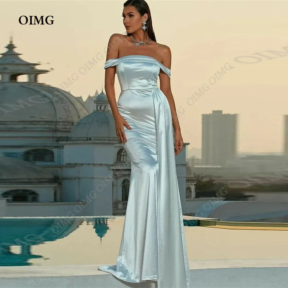 OIMG Off Shoulder Simple Satin Mermaid Wedding Dresses Gown Elegant Floor-length Bride Bridal Dress Gowns Princess Custom 2023