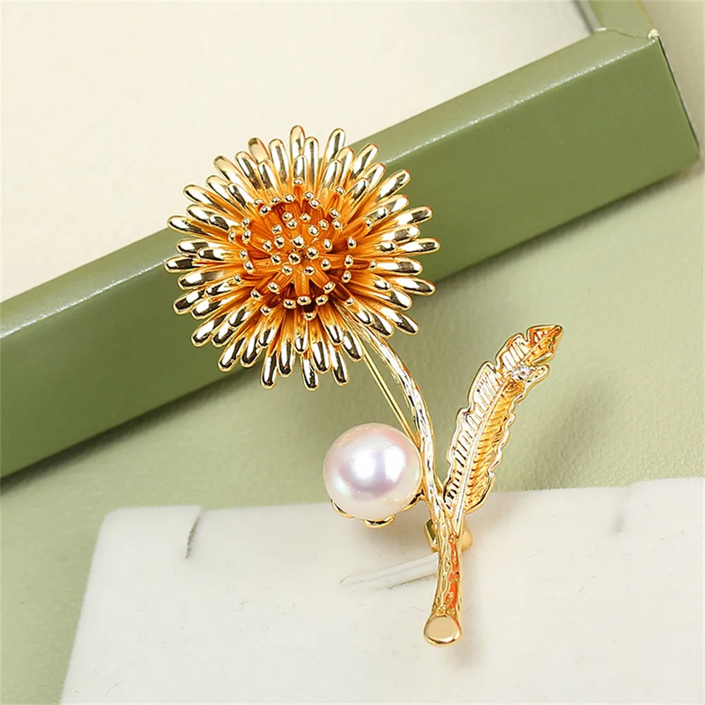 DIY Accessories Exquisite Sunflower Brooch High-end Women's Thick Gold-plated Micro Inlaid Zircon Brooch Empty Holder