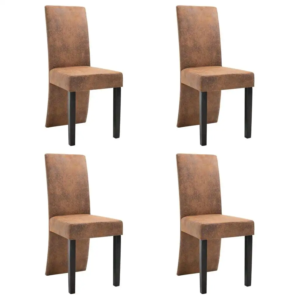 Set of 4 Brown Faux Suede Leather Dining Chairs - Stylish & Comfortable Seating