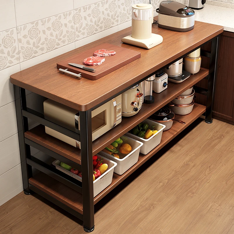 

Kitchen Multifunctional Shelf Floor-to-ceiling Vegetable Cutting Table Workbench Microwave Oven Pot Storage Rack Narrow Side Cab