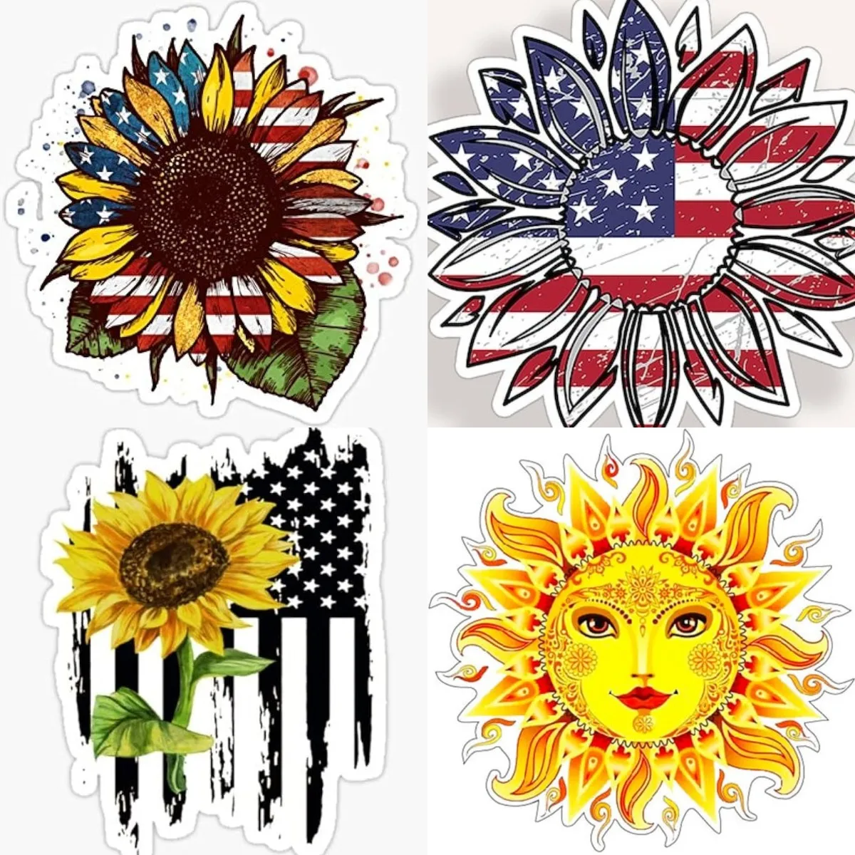 

Sunflower American Flag Patriotic 4th of July Sticker Auto Wall Laptop Cell Truck Sticker for Windows Motorcycle Boat Marine