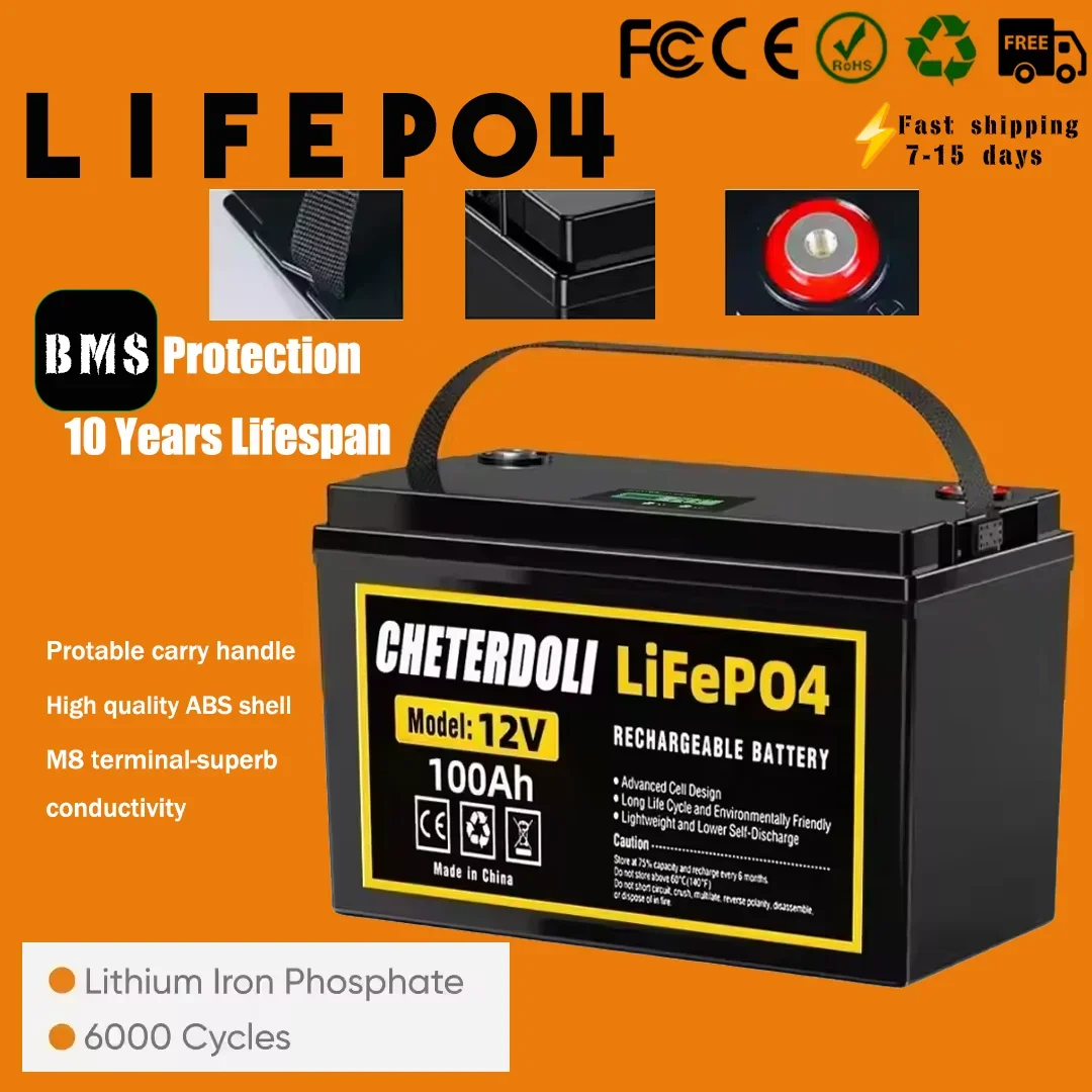 

LiFePO4 Deep Cycle Battery 12V 24V 36V 100Ah Built-in Upgraded BMS For Golf Carts Marine Trolling Motor CHETERDOLI lifepo4 12v