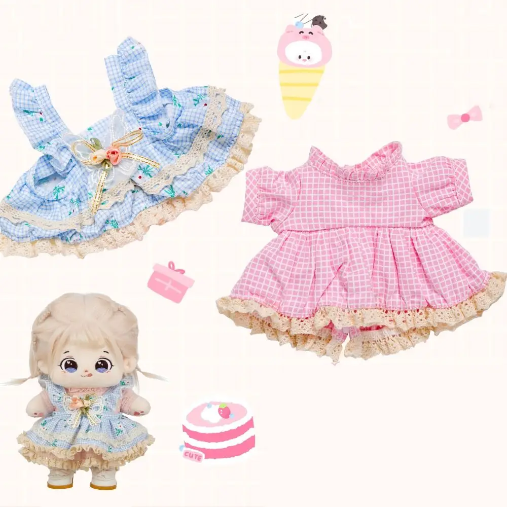 Spring Summer Cotton Doll Dress Sweet Skirt Headwear 20cm Cotton Doll Clothes Lovely Princess Dresses Idol Dolls Skirt