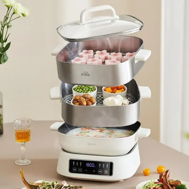 ميديا 11.6L طباخ بالبخار 220 فولت 1700 واط 3 طبقات متعدد الطباخ الفولاذ المقاوم للصدأ الكهربائية الغذاء البواخر التحكم باللمس وعاء باخرة