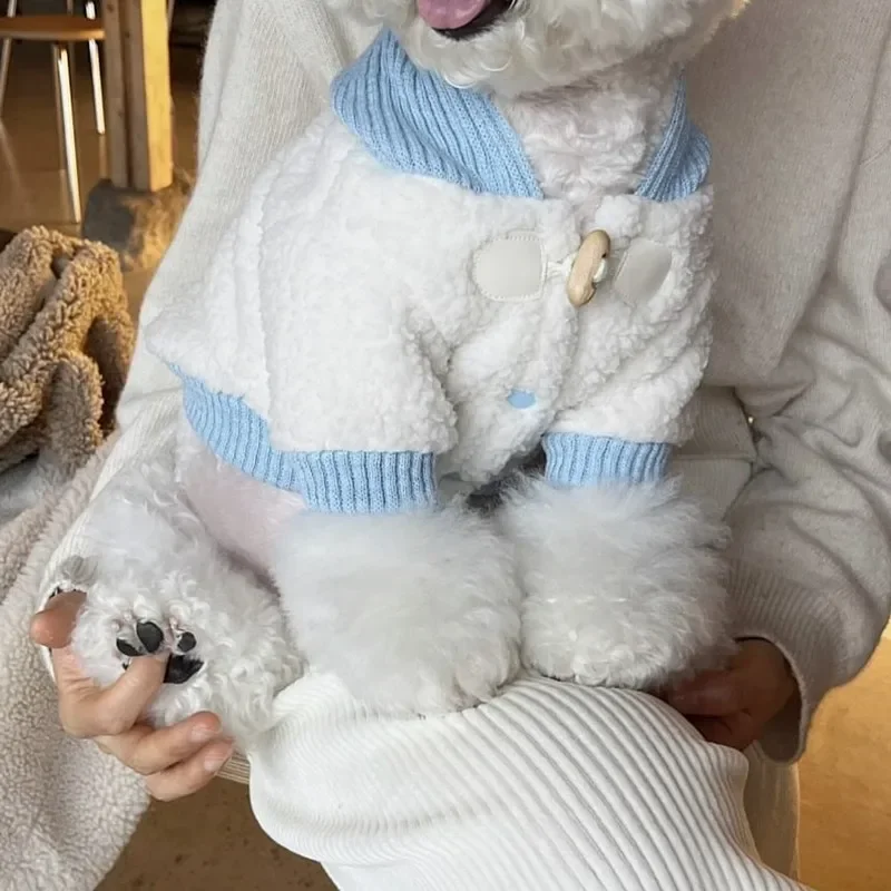 Winter Thickened Pet Dog Clothes Teddy Jackets Warm Hoodie Bichon Vests Open Button Shirt Small Dog Casual Cotton Puppy Coat