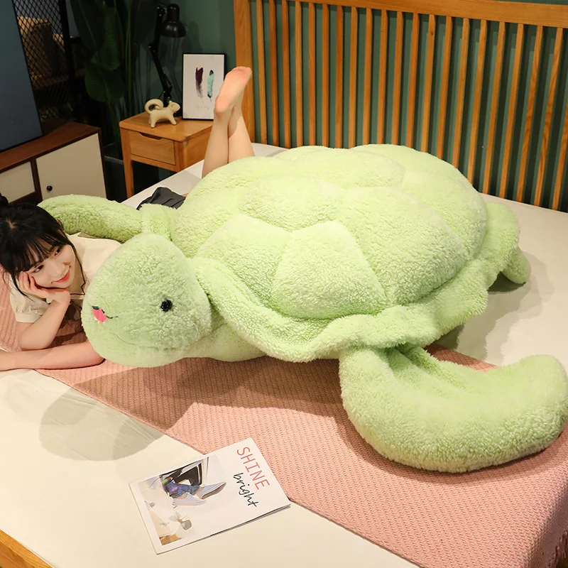 Giant Huggbale Cute Plush Turtle Plush Pillow Hairy Stuffed Soft Animal Tortoise Pillow Sofa Cushion for Christmas Birthday Gift