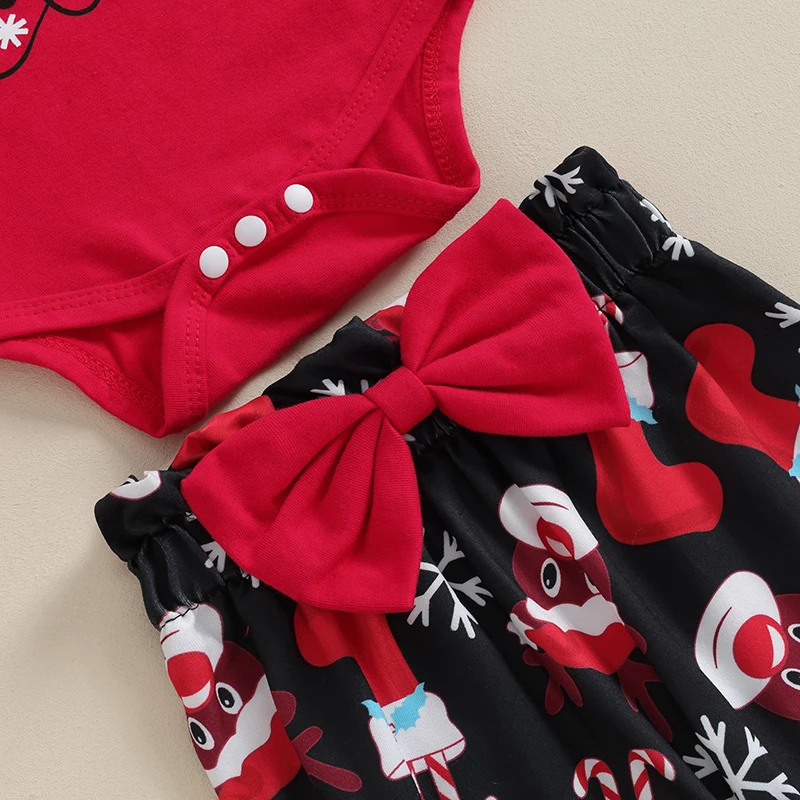 Infant Girls 3 Piece Set Adorable Snowflake Print Romper with Matching Pants and Bow Headband for Winter Holiday Season