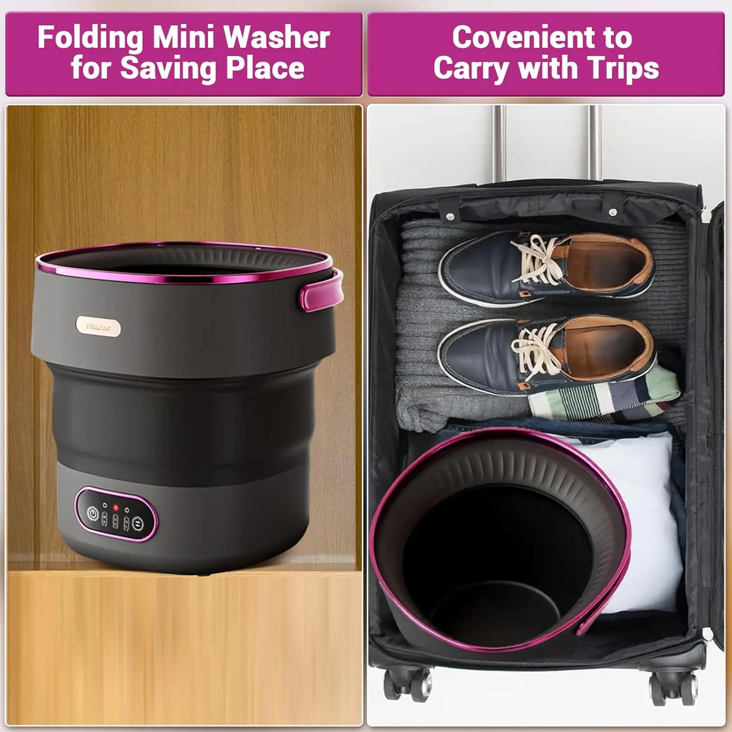 Portable Washing Machine 13L Foldable Mini Washer with with 4 Modes and Spin Basket Deep Cleaning of Underwear Baby Clothes