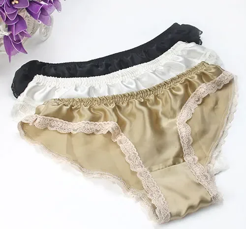 

2022 New 100% mulberry silk underwear lace edge women's low waist breathable underwear quick drying briefs