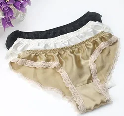 2022 New 100% mulberry silk underwear lace edge women's low waist breathable underwear quick drying briefs