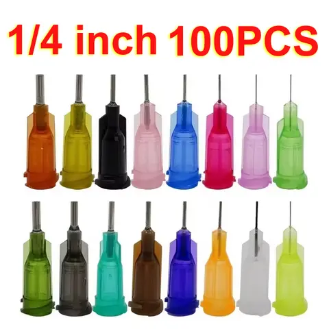 100PCS 1/4 인치 산업용 플라스틱 스테인레스 디스펜스 바늘 6.5mm 루어 잠금 무딘 주사기 팁 정밀 액체 접착제 디스펜서