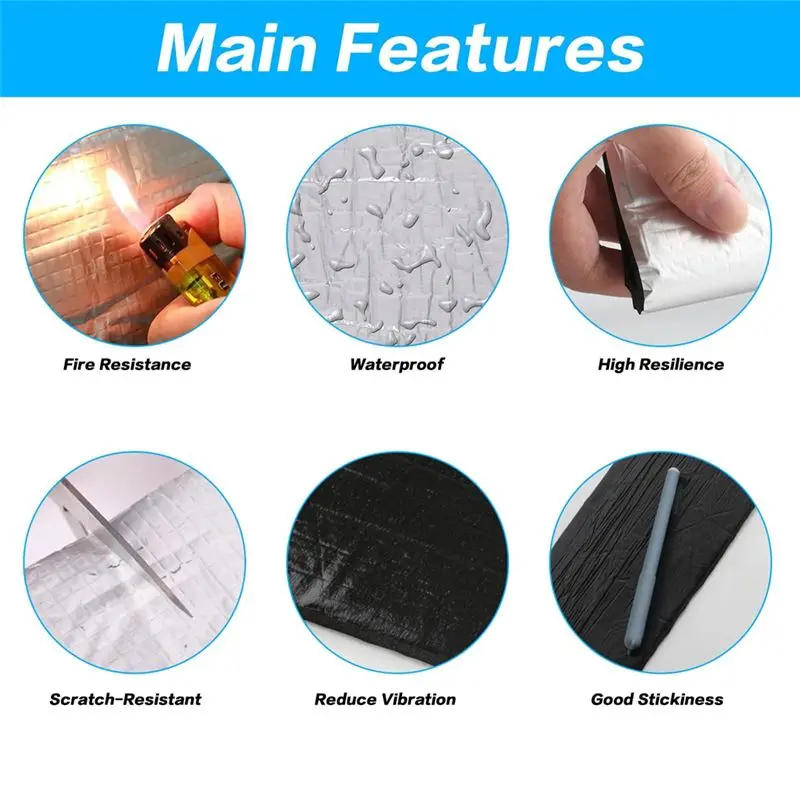 10Pcs Sound Insulation Mat Self-Adhesive Car Waterproof Fireproof Insulation Mat