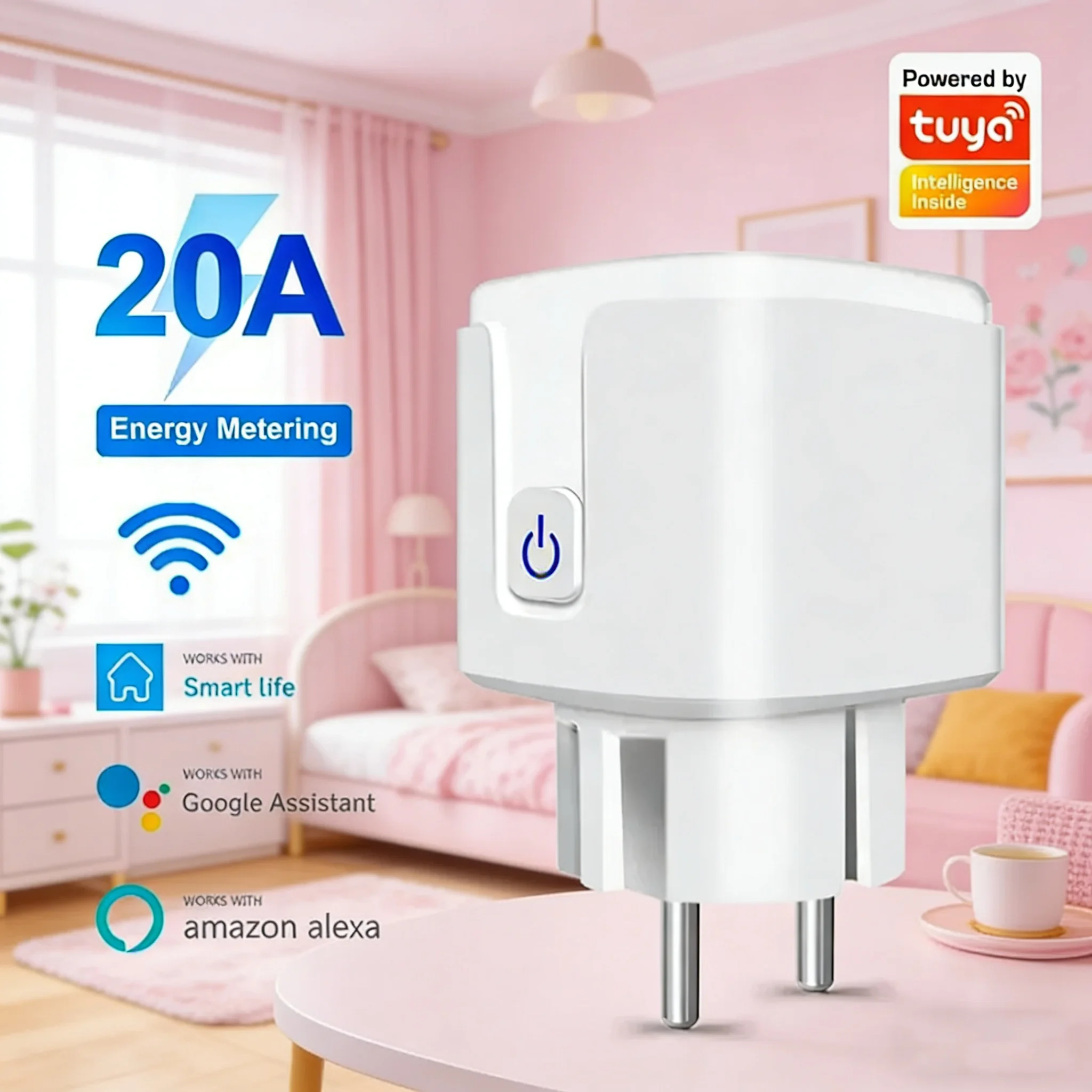 

Tuya WiFi Smart Plug 20A EU Standard Smart Socket Power Monitor Timer Schedule APP Control Works With Alexa Google Smart Life