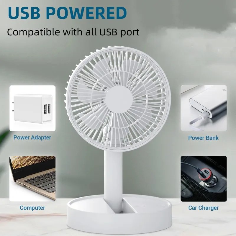 Foldable Mini USB Table Fan 3 Adjustable Speed Battery Powered Cooling Fan For Bed Indoor Outdoor 2026 New Portable Fan image 2