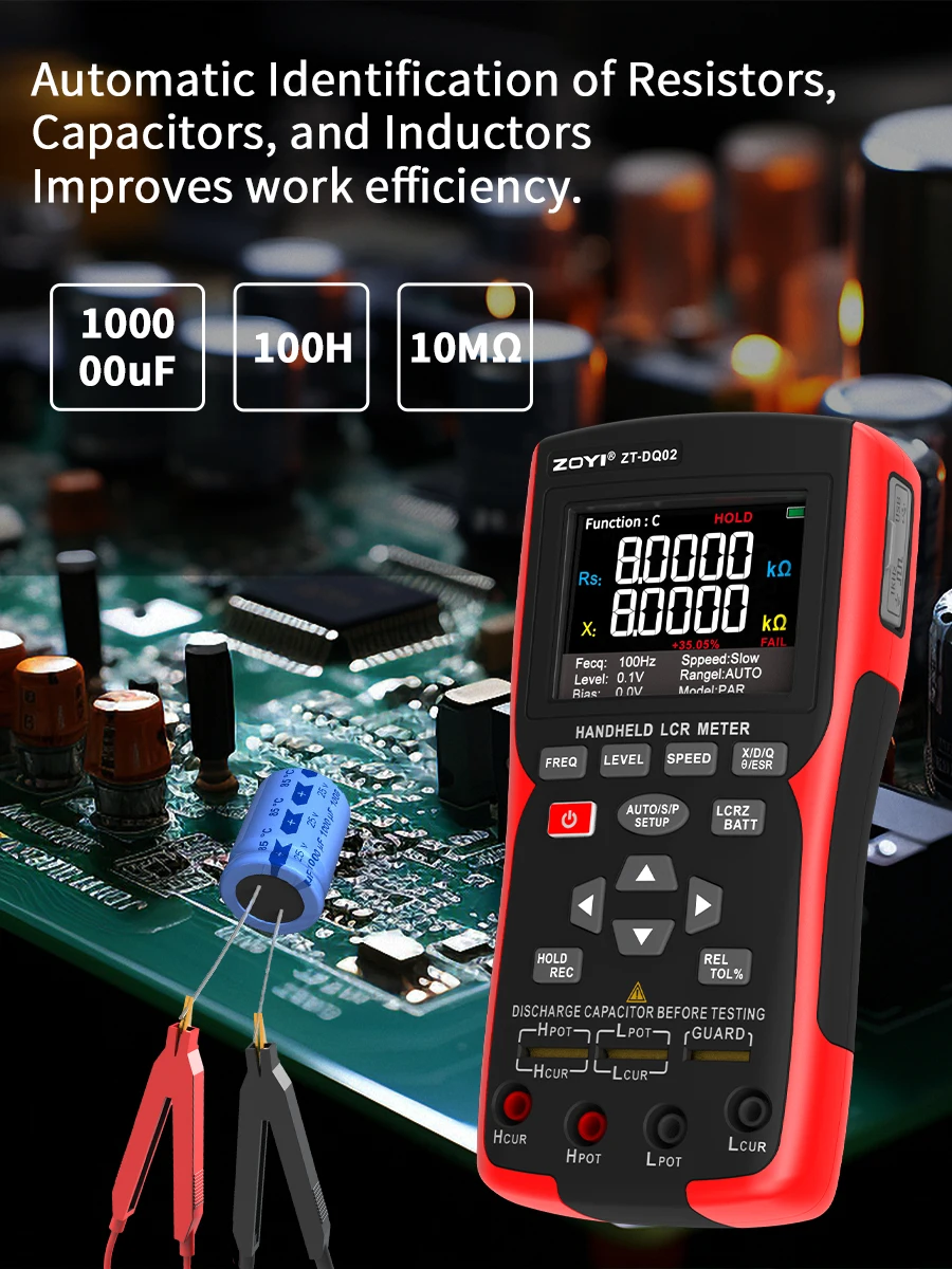 LCR-Meter LCR-Brücke ZOYI ZT‑DQ02 Hochpräziser ESR- und Batterie-Innenwiderstandstester für Induktivität, Kapazität und Widerstand