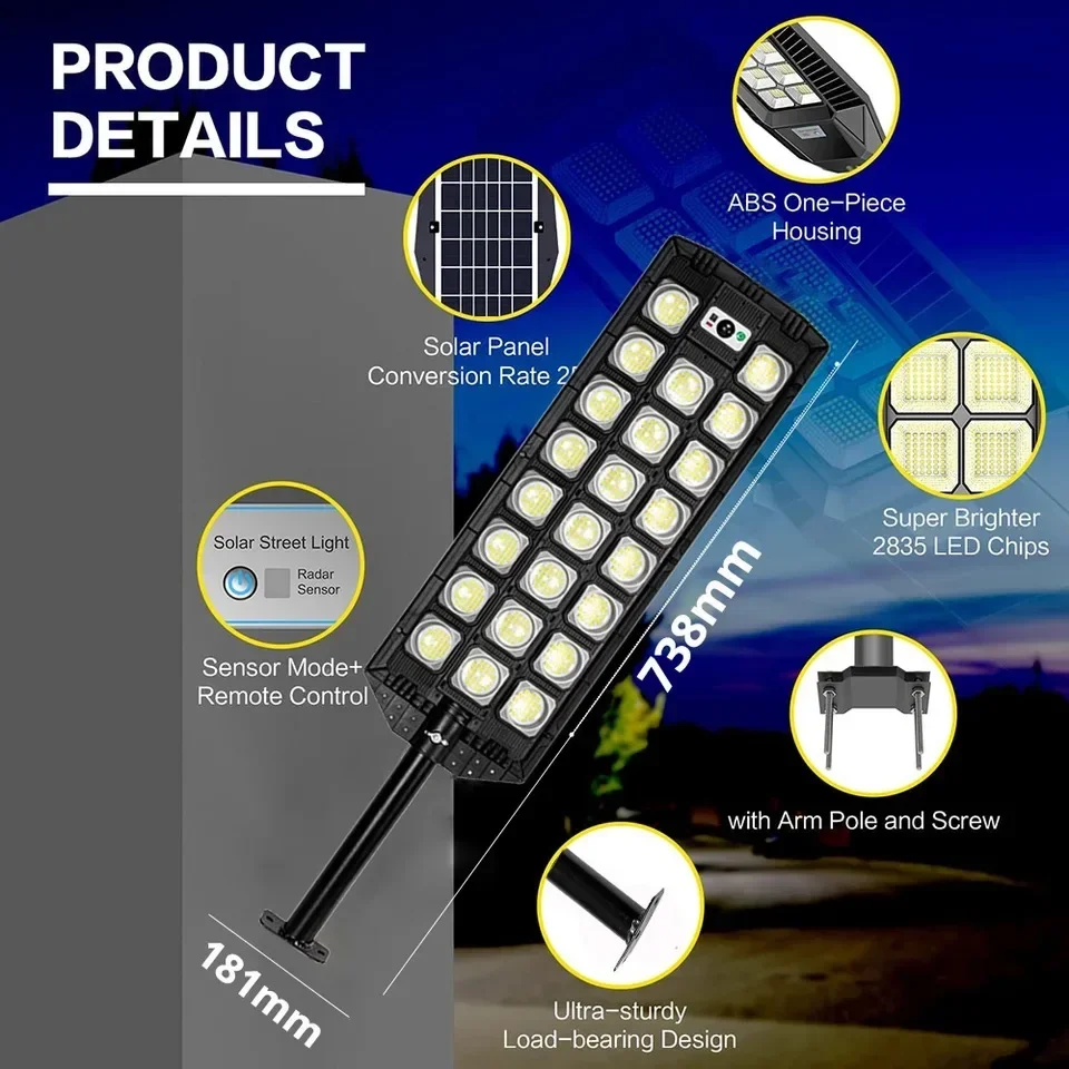 Powerful LED Solar Lights Outdoor Motion Sensor Solar Street Lamp Remote Control IPX8 Waterproof Street Garden Lantern Wall Lamp