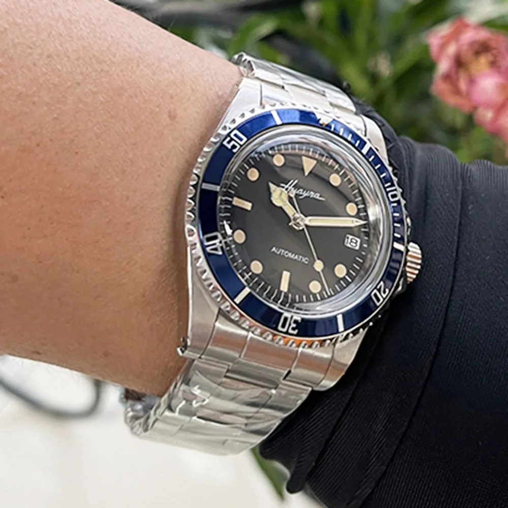 Reloj para hombre 39,5 mm NH Caja 35 Cristal redondo Waterman Reloj vintage 35 Movimiento Caja de mano Bisel giratorio Rojo Negro