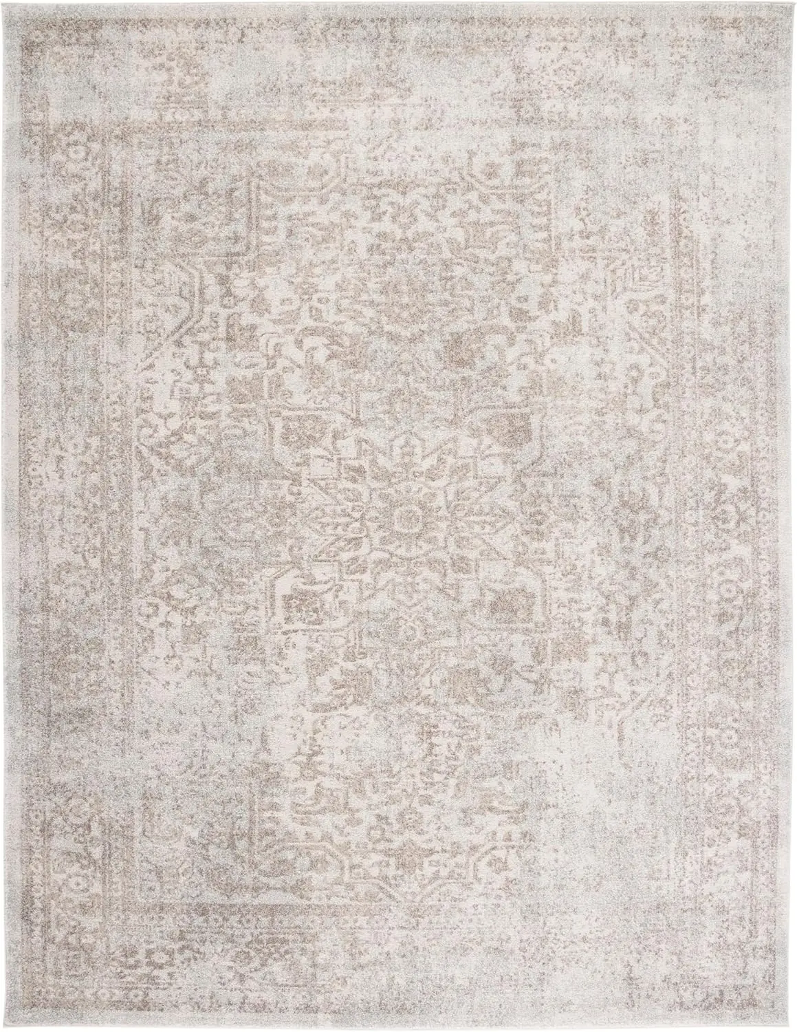 Collection Area Rug - 8' x 10', Ivory & Taupe, Oriental Distressed Design, Non-Shedding & Easy Care