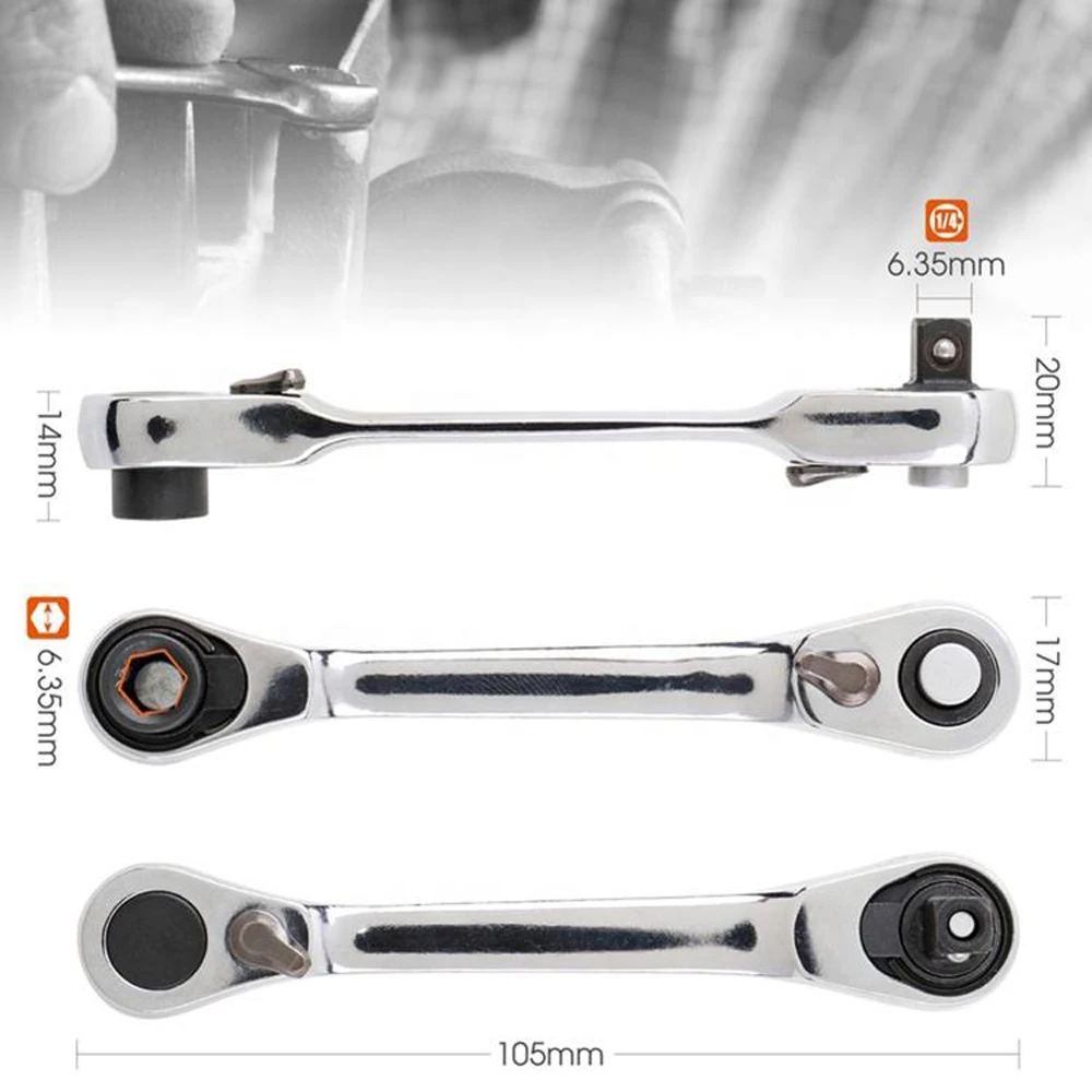 1/4 Inch Dual Head Quick Socket Portable Wrench,Wrench Screwdriver Hex Torque Wrenches Set 2-in-1 Ratchet