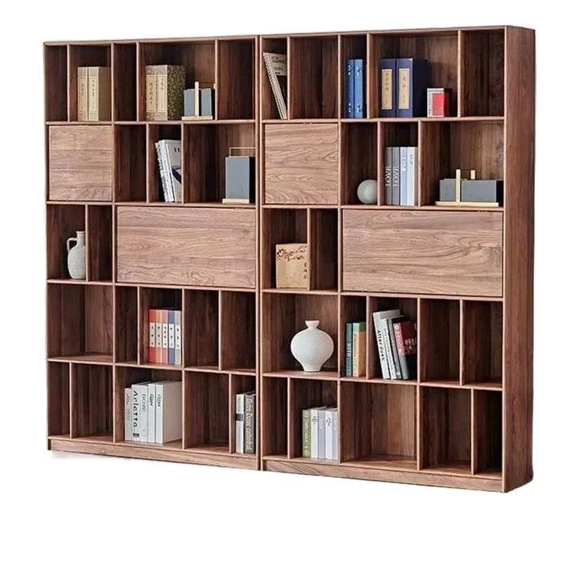 Libreria nordamericana in noce nera interamente in legno massello di lusso leggero nordico, espositore moderno e semplice, combinato
