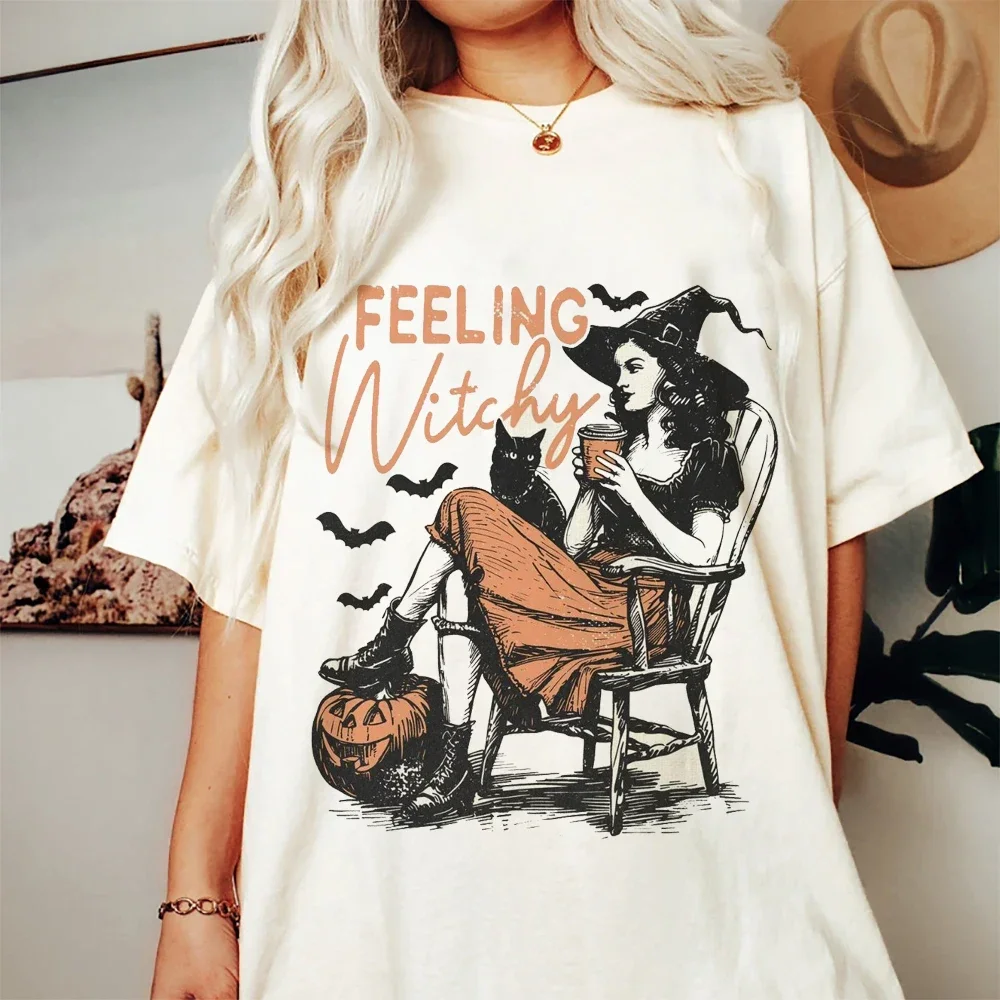 Retro Halloween Casual Wszechstronny krótki rękaw O-Neck z nadrukiem Letni trend w modzie Retro T-Shirt Damski luźny top T-Shirt