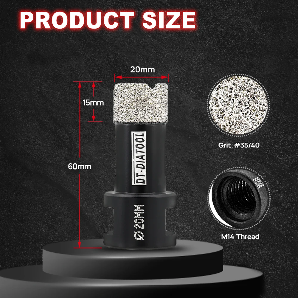 DT-DIATOOL Drill Bit M14 Porcelain Tile Crowns for Tile Granite Marble 1pc Collet, Crown Porcelain Hole Saw