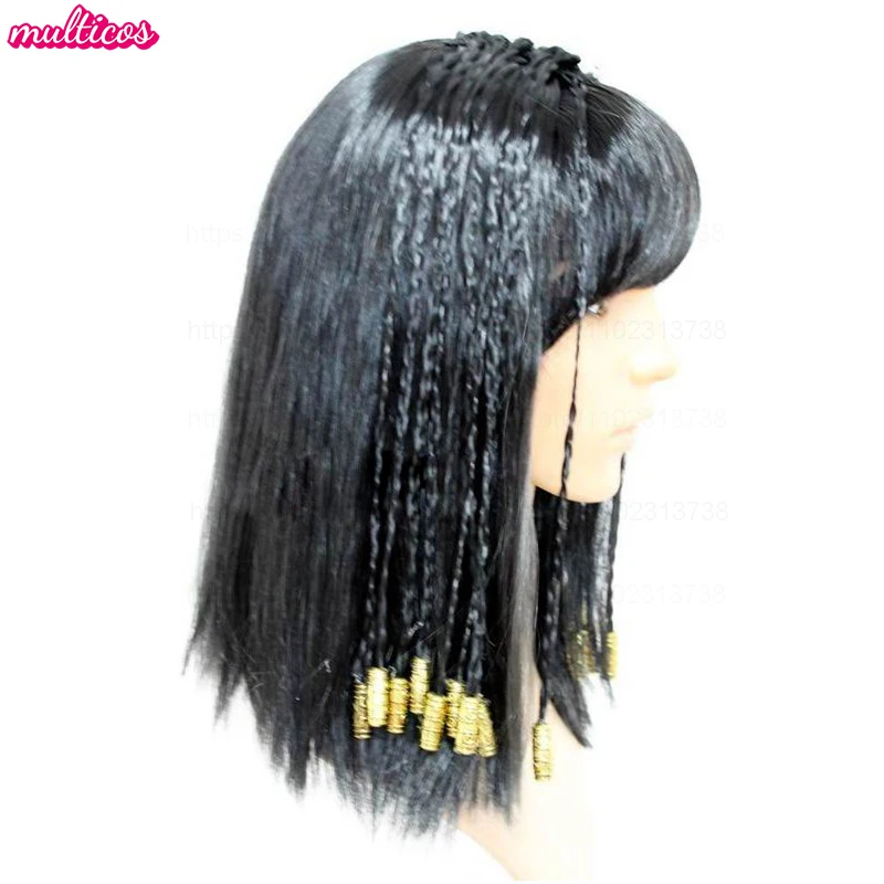 كليوباترا شعر مستعار امرأة مصر الملكة الشعر الأسود خرز ذهبي كليوباترا تأثيري اكسسوارات خوذة الرقص هالوين حفلة لعب الأدوار الباروكات #3