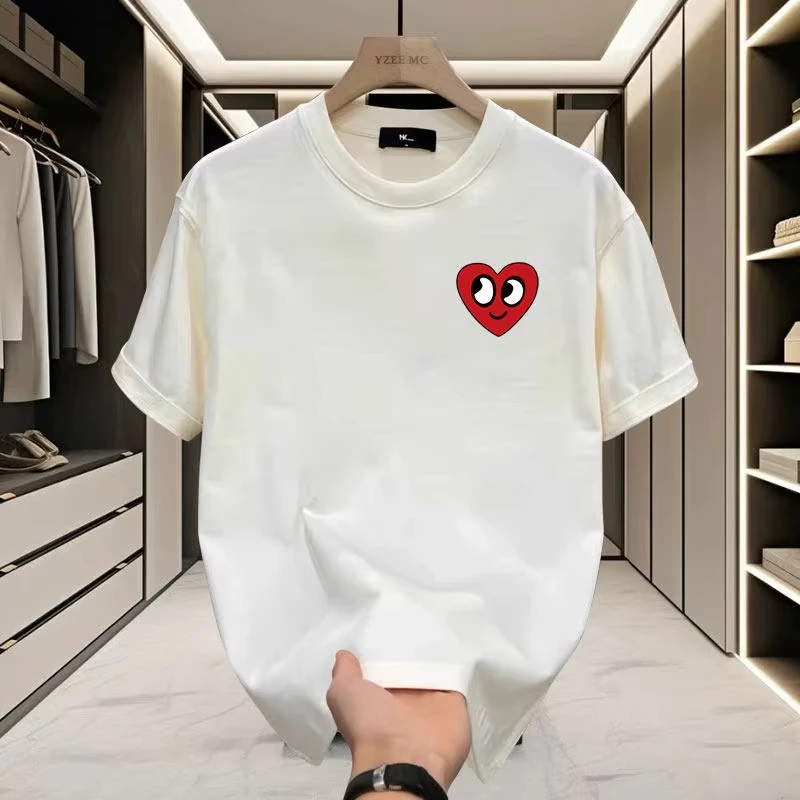2026 Sommer Neue Unisex Luxus Langarm T-Shirt Premium Baumwolle Atmungsaktiv Herz-Print Vielseitige Freizeit-Oberteile