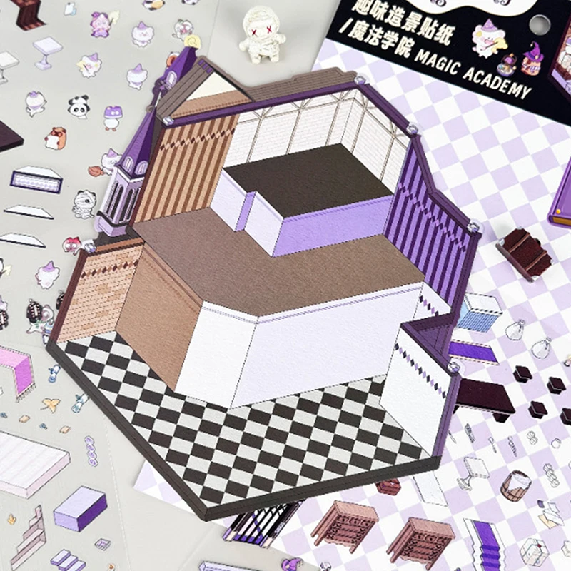 1 Set Cute Gift For Kid Large Storage Miniature Scene 3D Landscaping Stickers DIY Cabin Scene Stacking And Pasting Hand Account