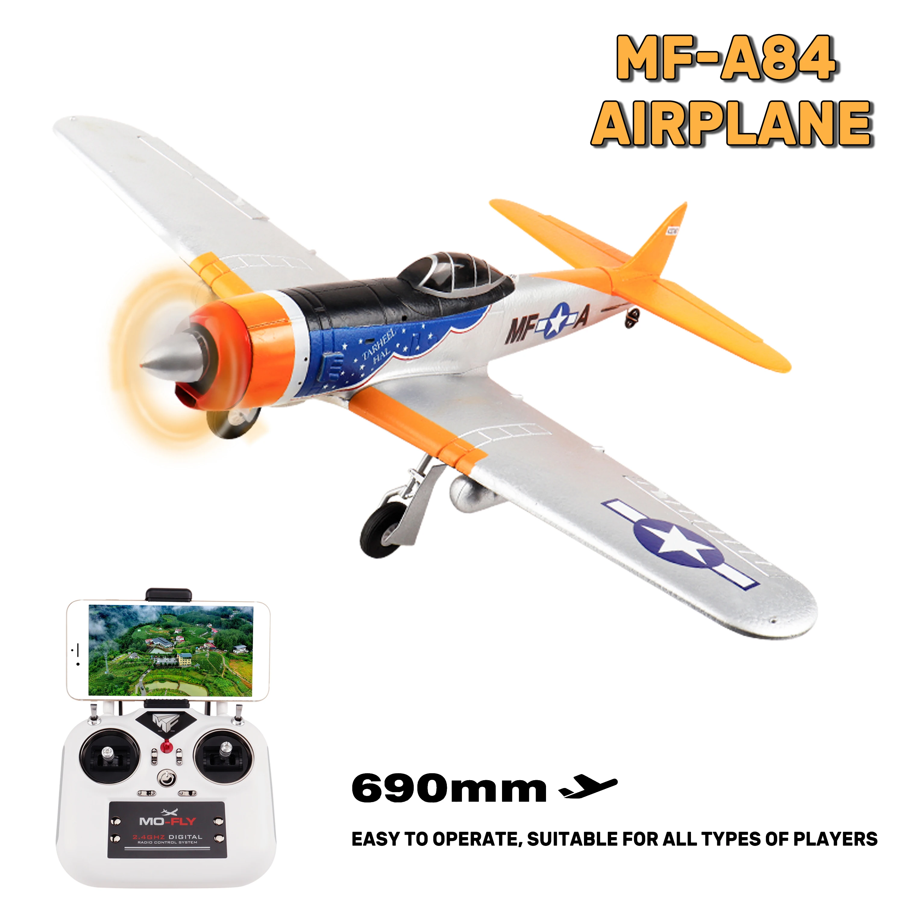 MF-A84 Airplane 1/16 2.4G Remote Control Plane 690mm Wingspan Fixed-wing Aircraft with Gyroscope Brushless Glider Model Toy