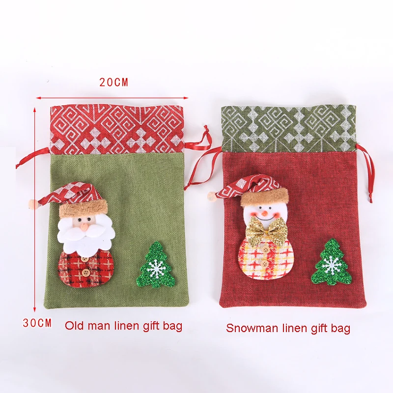 Creative Christmas Decoration Gift Bag Children's Linen Beam Mouth Bag Candy Biscuit Bag Christmas Gift Bag Products Accessories