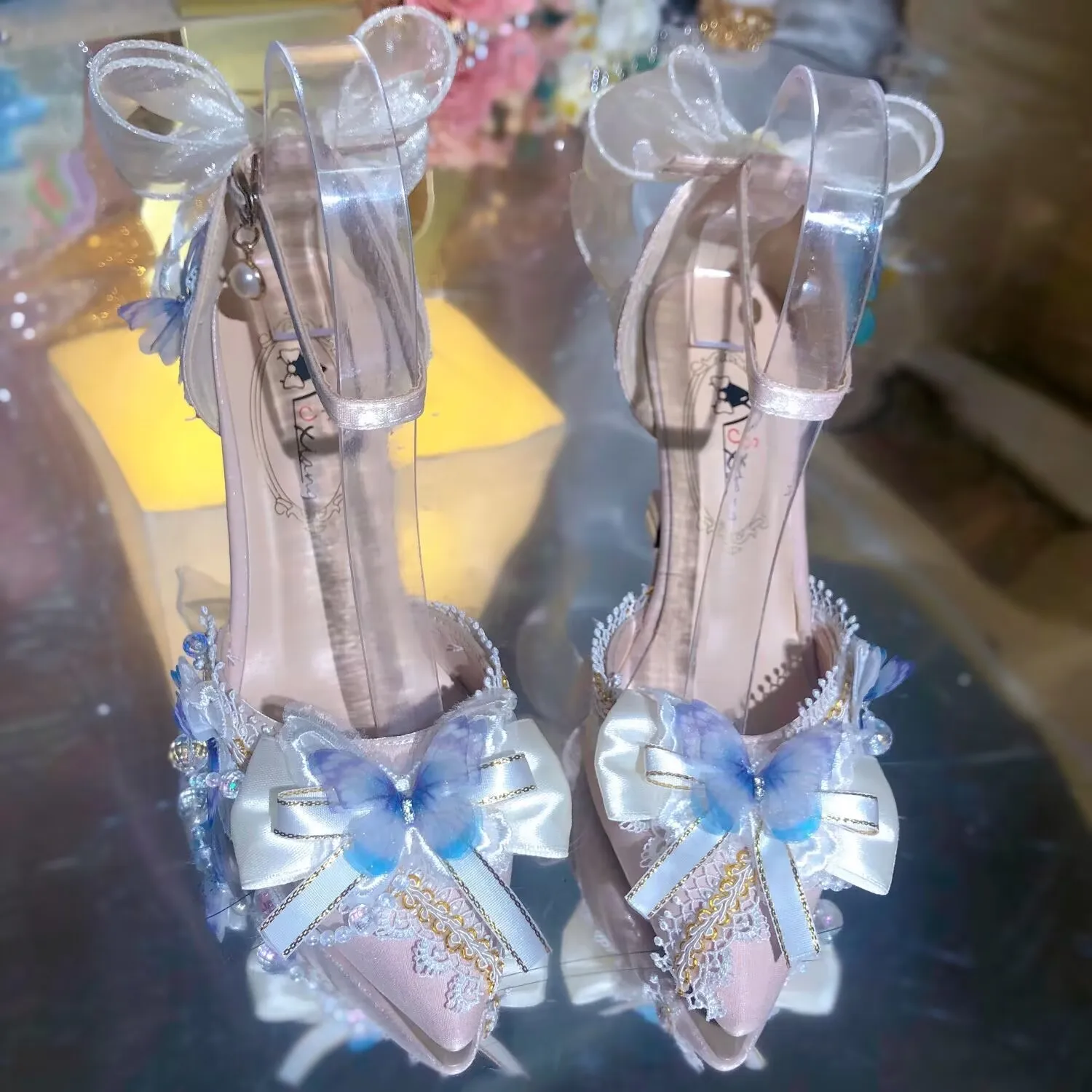 أنيقة الكعوب أحذية الزفاف العروس عالية الكعب لوليتا الوردي الأزرق أحذية عالية الكعب للمرأة Y2K مضخات الحفلات امرأة ماري جين الأحذية