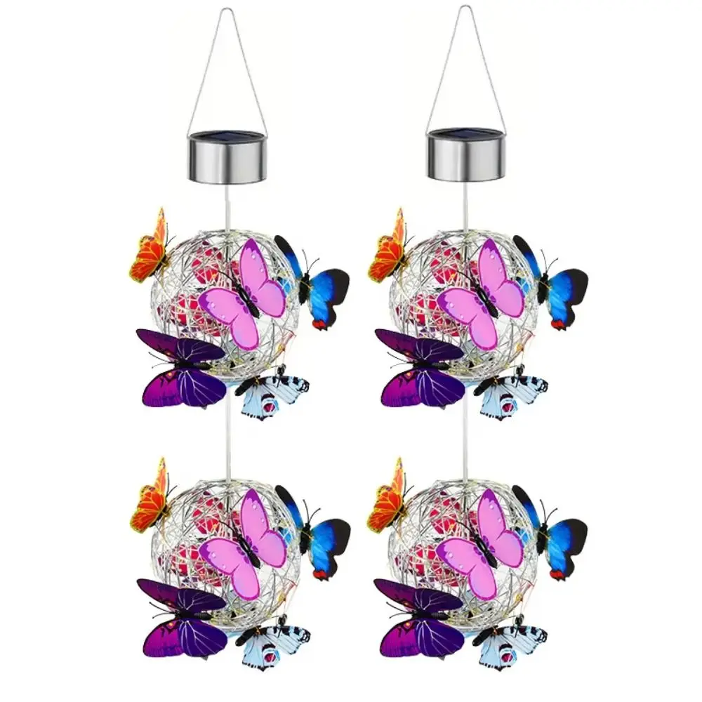 Waterproof Solar Butterfly Ball Light Solar-Powered Colorful Butterfly Solar Hanging Light Glowing Spherical Decorative