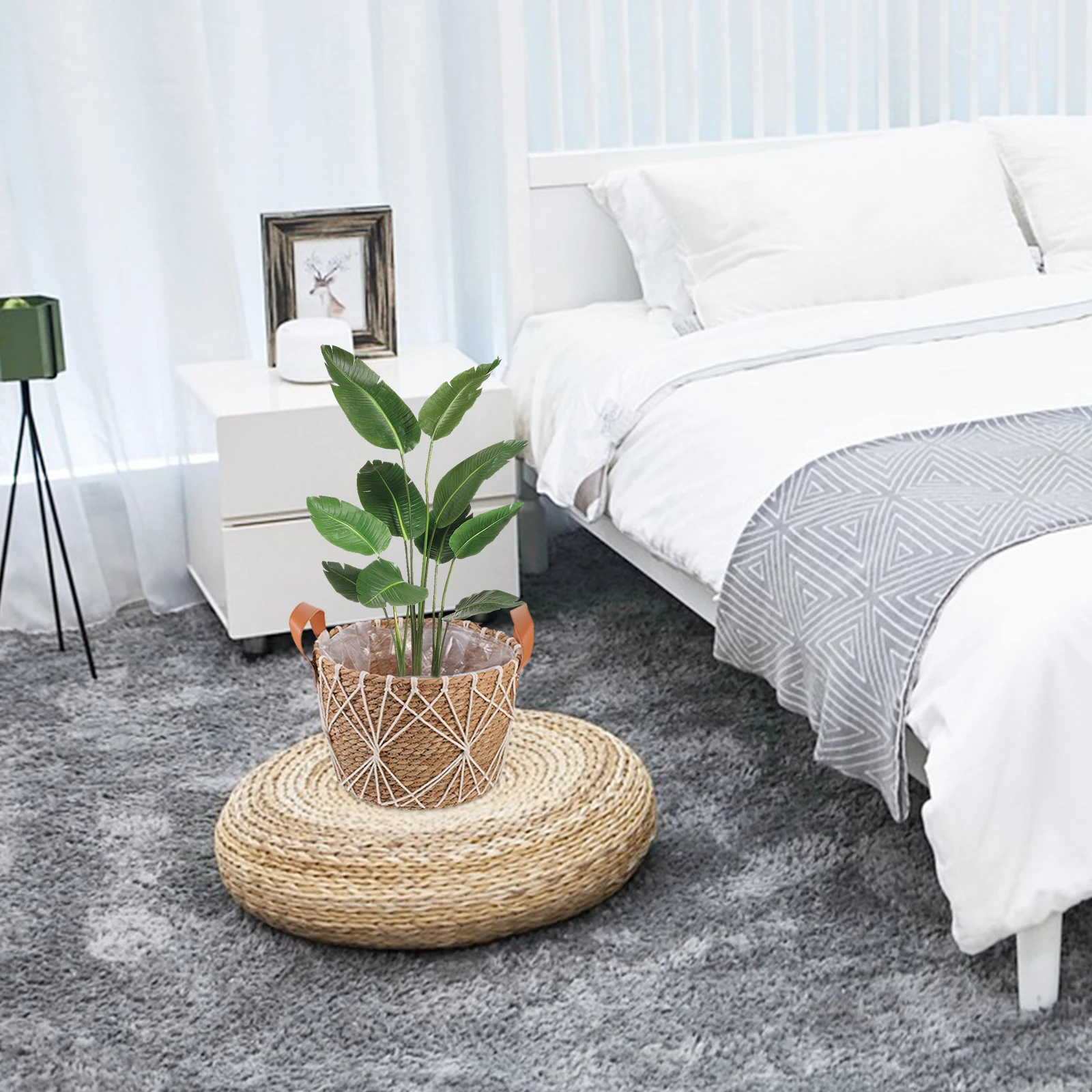 

Straw Round Woven Plant Basket Decorative Flower Pot Cover Storage Basket Multipurpose Indoor Planter Woven Flower Planter