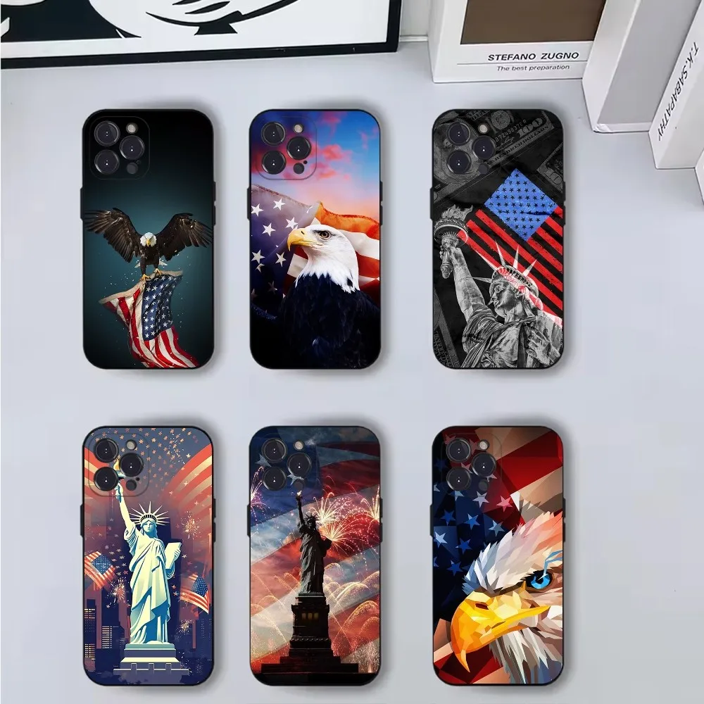

America USA Flag Phone Case Phone Case For iPhone 16,15,14,13,12,11,Pro,X,XS,Max,XR,Plus,Mini Soft Black Cover